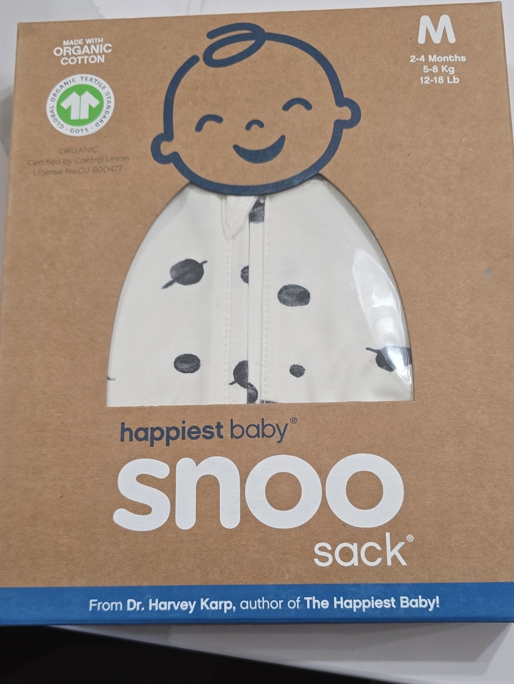 Snoo Sack Baby Sleep Sack in Cream with Black Dots - M Happiest Baby 2 4 Months